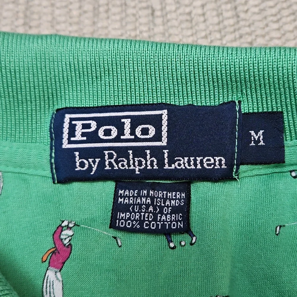 Vintage Polo Ralph Lauren Men's Polo Shirt All-Over Golfer Print Medium Green